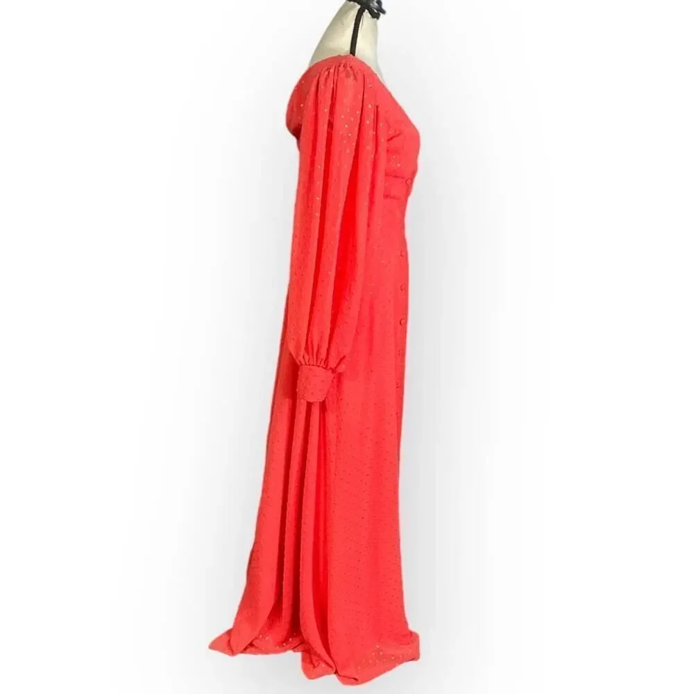 Kimberly Goldson Lesli Clip Dot Long Sleeve Maxi Dress Women's XS Coral NWOT